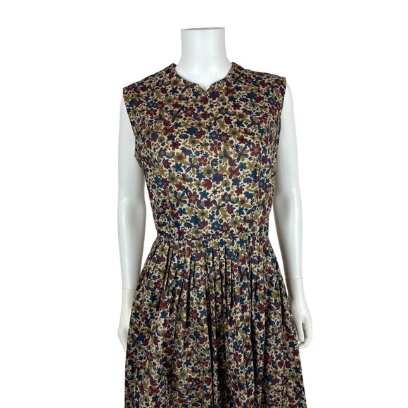 Vintage 60s Floral Dress Womens Medium Dark Groovy Print Sleeveless Fit & Flare - Picture 3 of 12